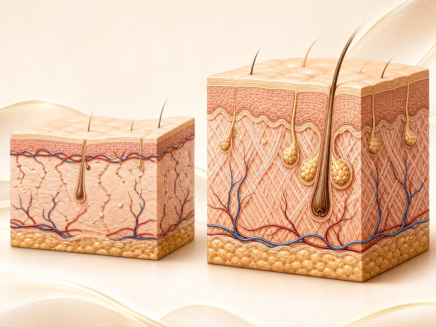 Hand skin vs facial skin cross-section