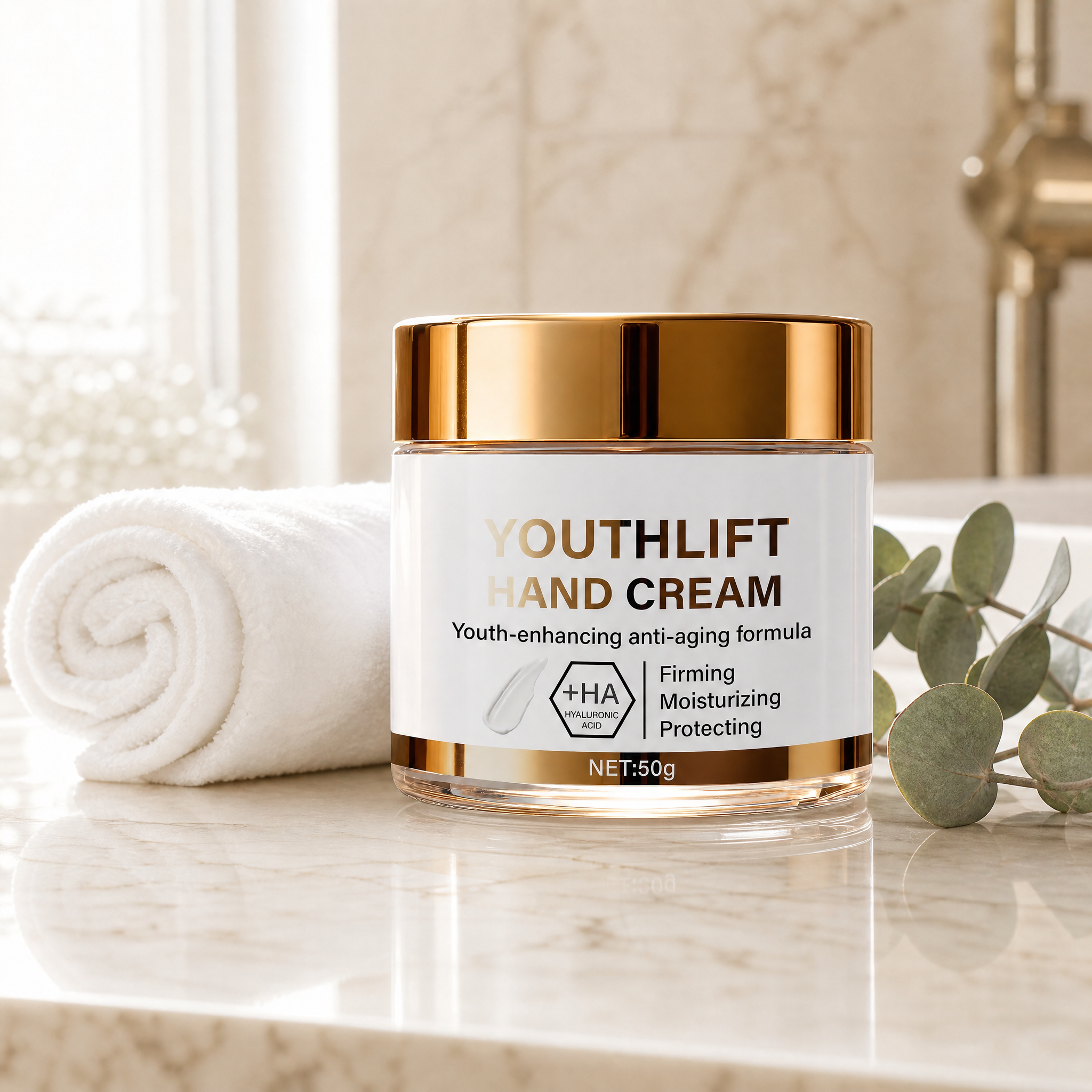 YouthLift jar on a marble vanity